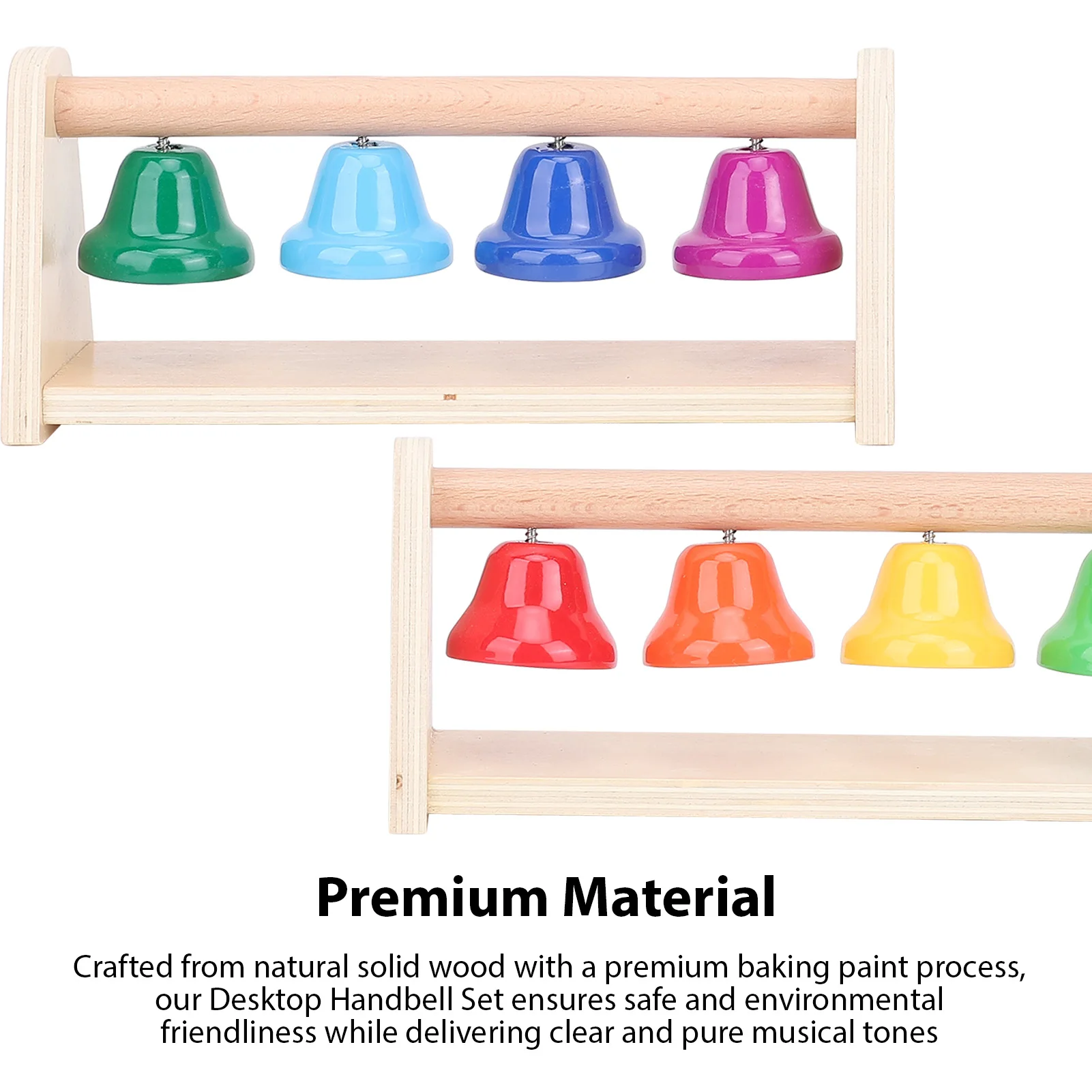 8 ملاحظات إكسيليفون موسيقية قاعدة خشبية أجراس يدوية ملونة مع 2 مطارق لتنوير الموسيقى للأطفال والتنسيق