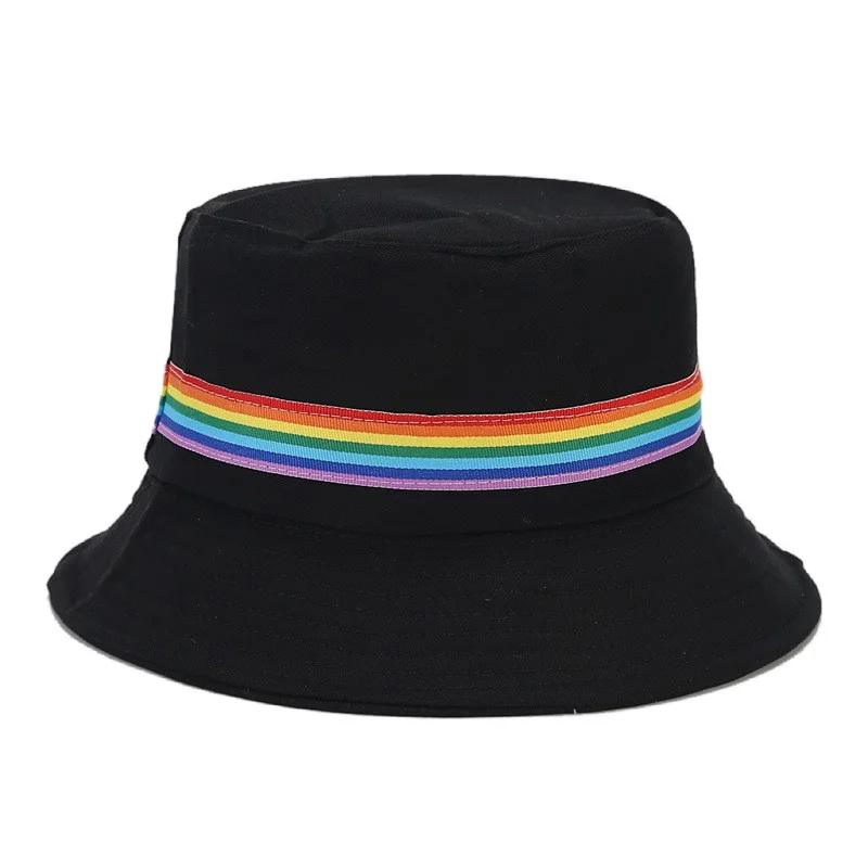 Creative rainbow webbing double-sided fisherman hat couple sun hat tide basin hat