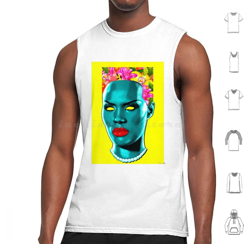 Incrível Grace Regatas Estampadas Algodão Grace Jones Ícone Disco Reggae Pop Flowers Pride Grace Jones Love