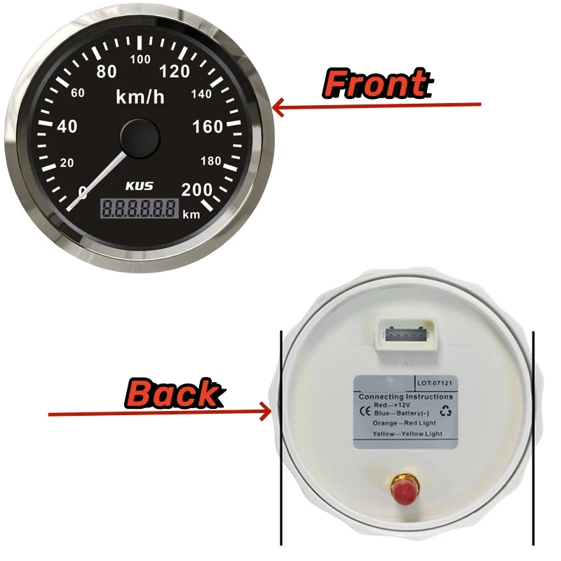 KUS 85mm GPS Speedometers 0-200Km/H Speed Indicators Sus316 Bezel with GPS Antenna 9-32v Working Voltage for Auto Truck Bus Boat