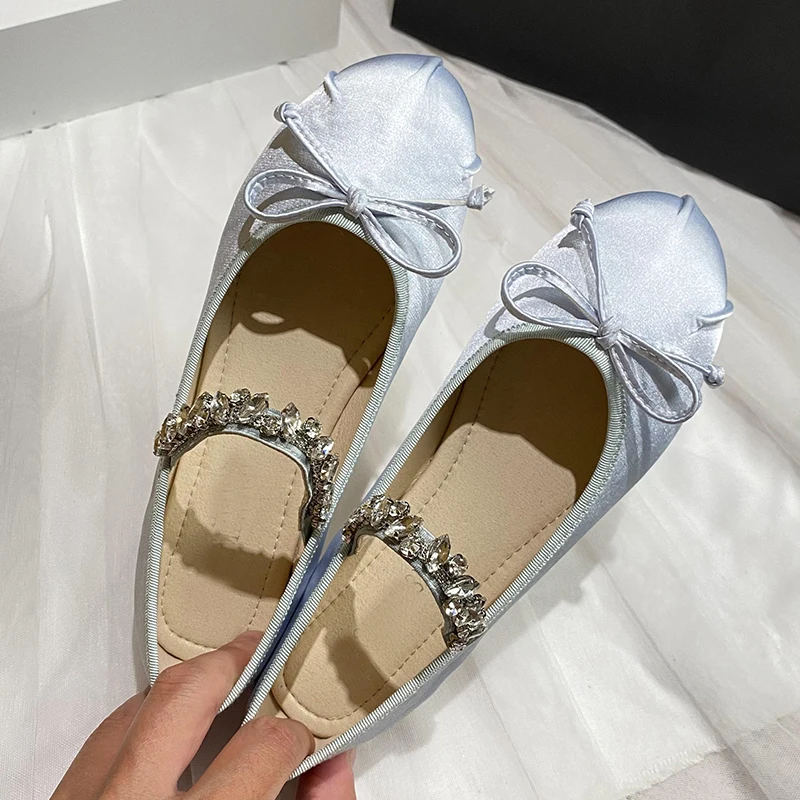 Women Flats Mary Janes 2024 Casual Rhinestones Spring Fashion Female Shoes Ballet Flat Slides Ladies Outside Sandals Footwear