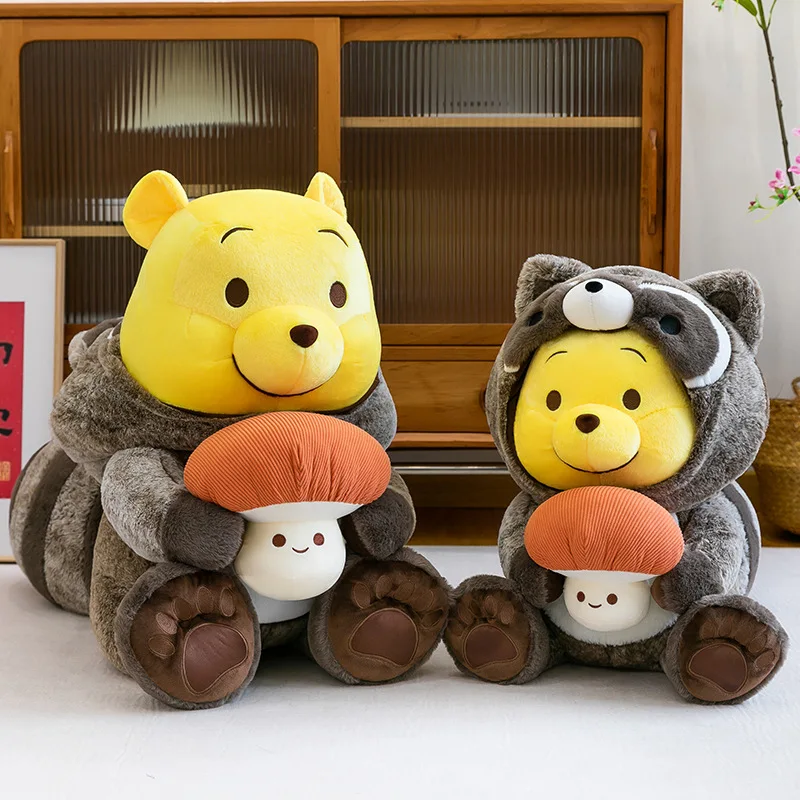 

Disney Raccoon Cosplay Winnie Pooh Plush Mushroom Fluffy Bear Toy Kids Birthday Gift Home Sofa Decor Collectible Ornament