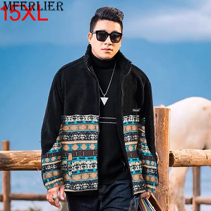 

Winter Hoodies trendy chubby guy men lamb cashmere jacket fat enlarged fat standing collar thickened cardigan 14XL 15XL 200kg