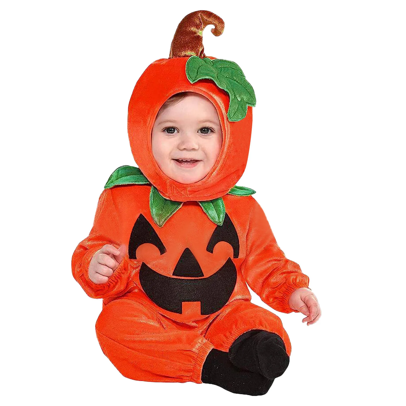 Pelele orgánico para niños y niñas, pelele de manga larga para Halloween, disfraz de Cosplay de calabaza de dibujos animados, conjunto de sombrero y mameluco para bebé