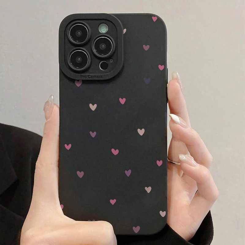 

For iPhone 16 15 14 Pro Max 13 12 Mini 11 Case Colorful Small Love Heart Silicone Cover For iPhone 16e XS Max X XR 7 8 Plus Case