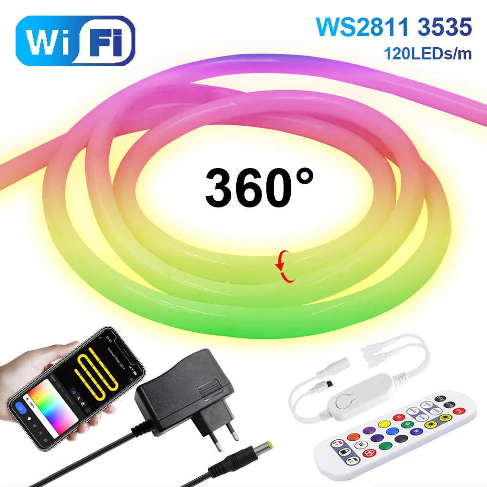 24V WS2811 Addressable Pixel LED Neon Strips Remote/Bluetooth/WiFi Tuya APP Smart RGBIC Waterproof Flexible Round Tube Tape Lamp