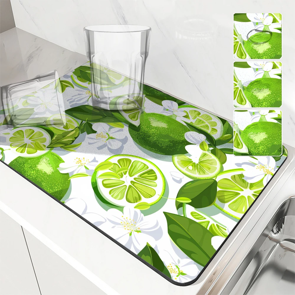 Absorbent Coffee Mat Dish Draining Mat Lemon Fruit Kitchen Drying Mat Quick Dry Bathroom Drain Pad Kitchen Faucet Placemat