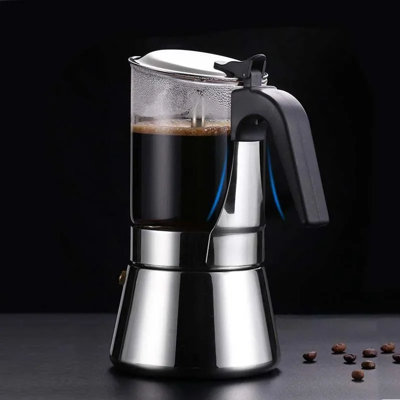 Moka Pot Stainless Steel Household Portable Coffee Maker, Hand Made, Dripping Filtering, Tempered Glass, Coffee Appliance Set