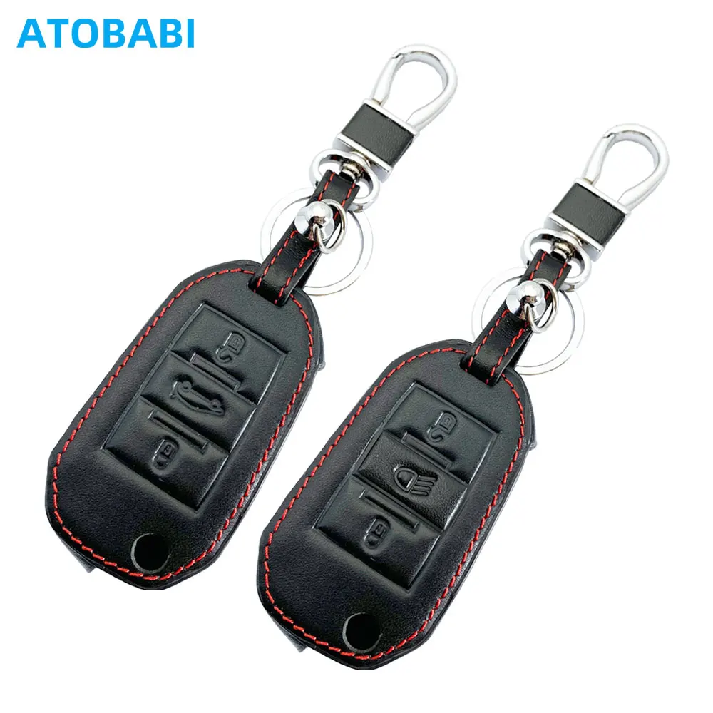 Leather Car Key Cover Remote Fobs Case Auto Accessories For Peugeot 208 2008 308 T9 508 Citroen C4 Cactus Opel Crossland X Corsa