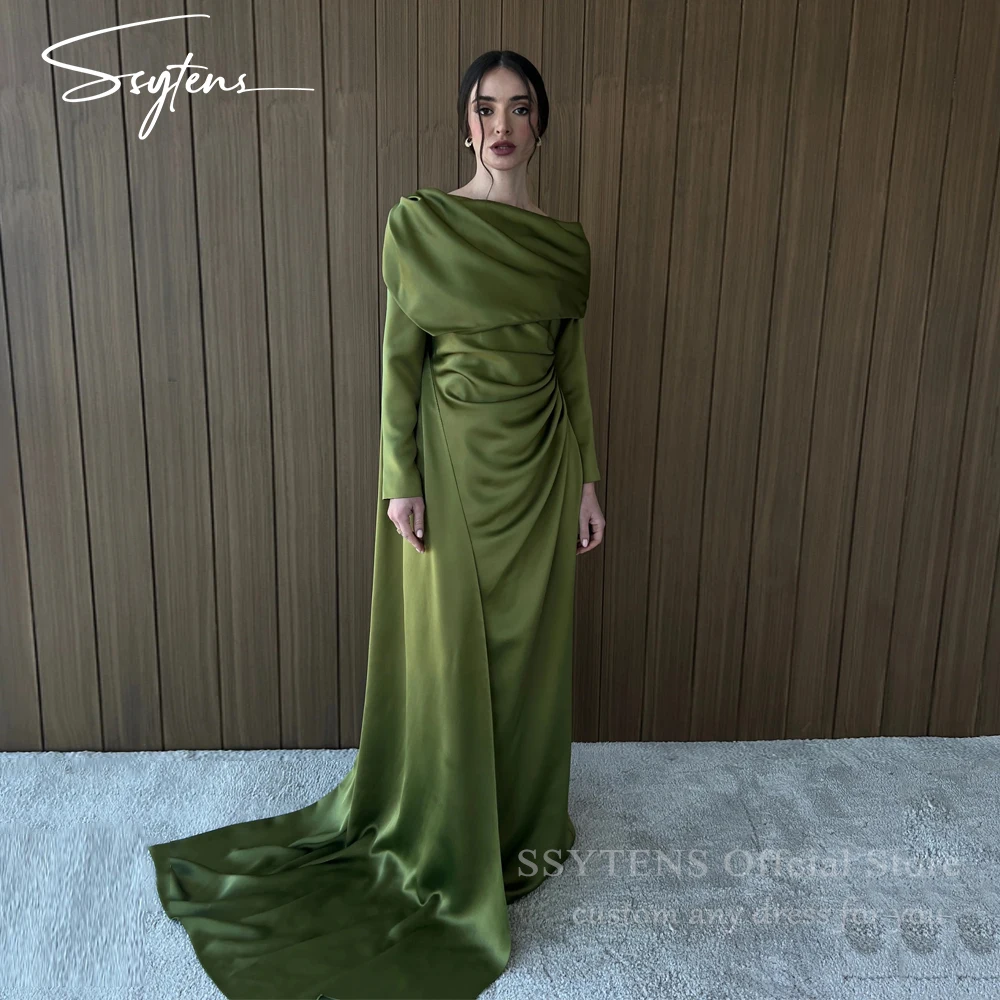 SSYTENS Prom Satin Saudi Evening Dresses Boat Neck Bespoke Occasion Gown Elegant Long Sleeves  Arabia Party Dresses Customized