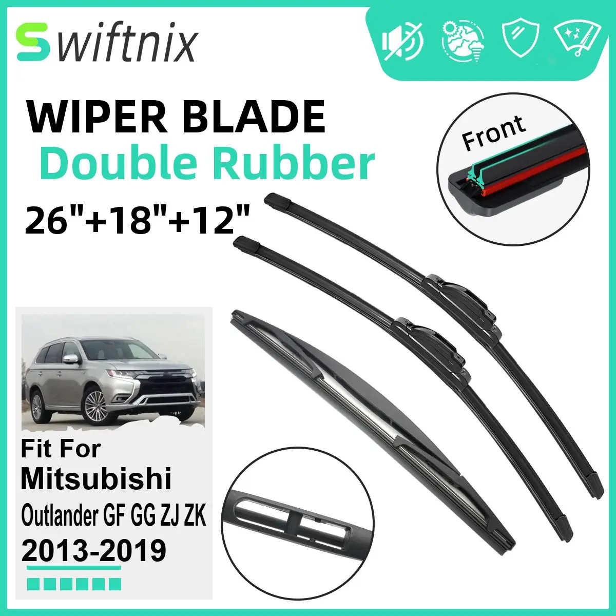 Double Rubber Car Wiper Blades for Mitsubishi Outlander GF GG ZJ ZK 2013-2019 Windshield Wipers Rubber Car Accessories 2018 2019