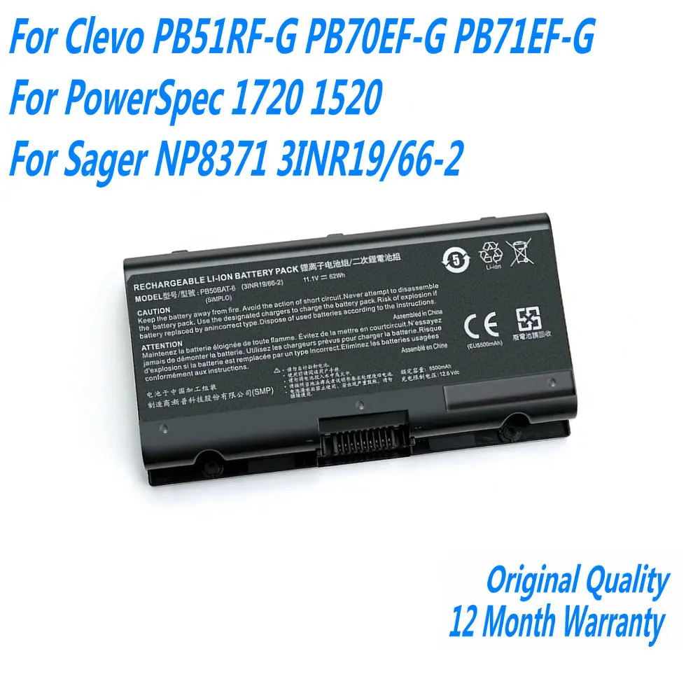 New PB50BAT-6 Laptop Battery For Clevo PB51RF-G PB70EF-G PB71EF-G For PowerSpec 1720 1520 For Sager NP8371 3INR19/66-2