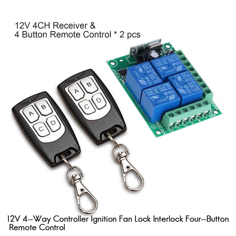 Interruptor de Control remoto inalámbrico Universal, módulo receptor de relé de 4 canales, transmisor remoto RF de 433 Mhz, CC de 12V, 4 canales