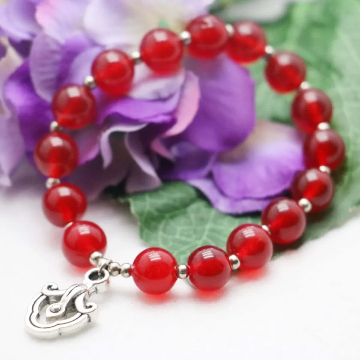 

10mm Round Red Jade Beads Chalcedony Bracelet Hand Chain for Women Girls Gifts Stone Prevalent DIY Jewelry Making Design Pendant