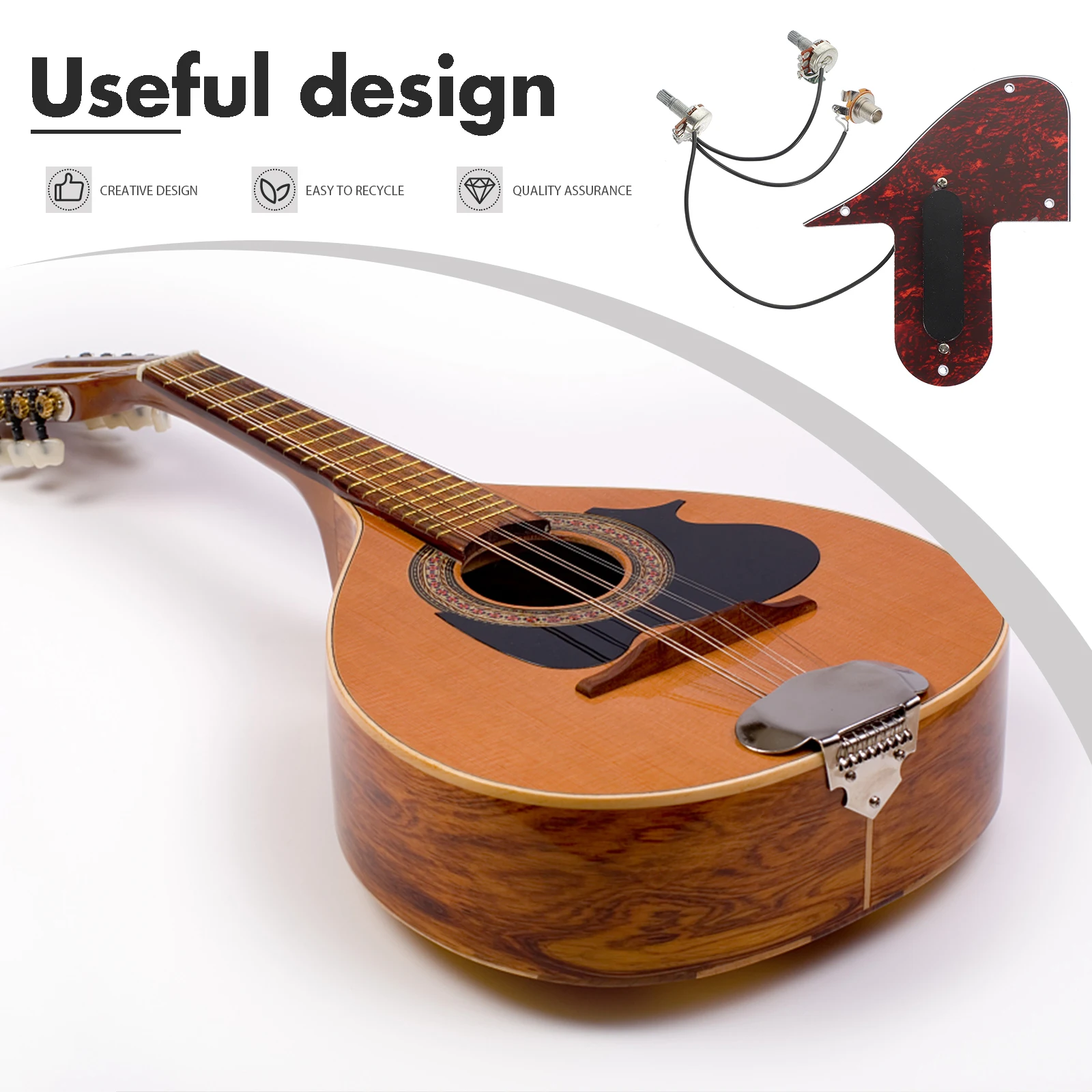 

Mandolin Pickguard Red Tortoise 1520x1305x025cm PVC Plate High Output Low Noise Pickup Mandolin