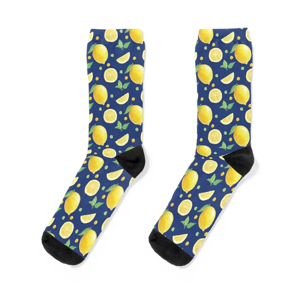 Yellow Salento Lemons in cheerful pattern Socks winter gifts Crossfit Stockings man Socks Women's Men's