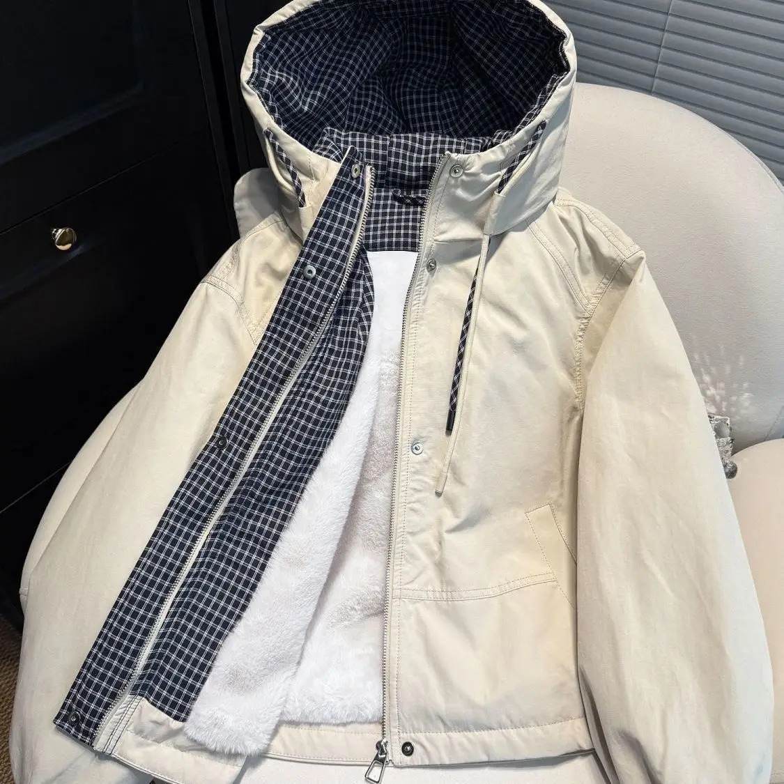 

2026 Autumn/Winter Women's Down Cotton Jacket Commuter Splicing Hooded Warm Jacket