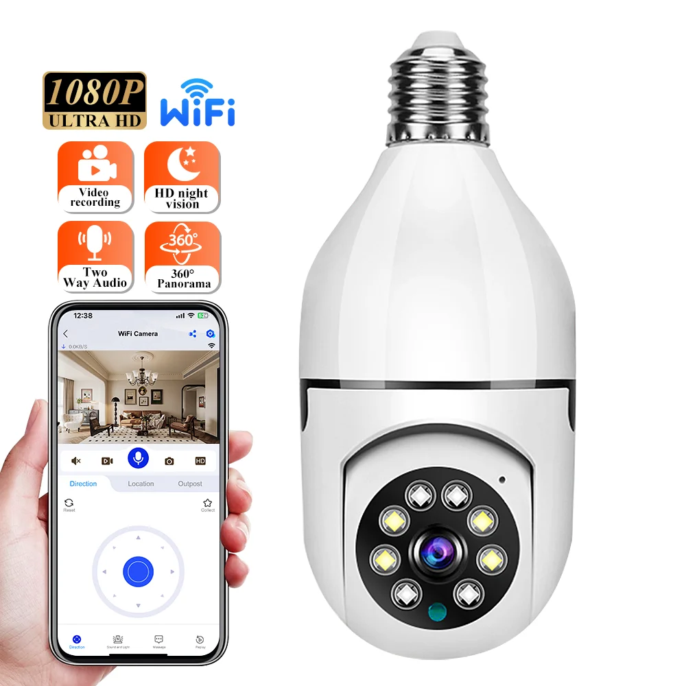 

Wi-Fi IP-камера E27 с лампочкой HD Беспроводная радионяня AI отслеживание безопасности видеонаблюдение камера для домашних животных SmartLife в помещении