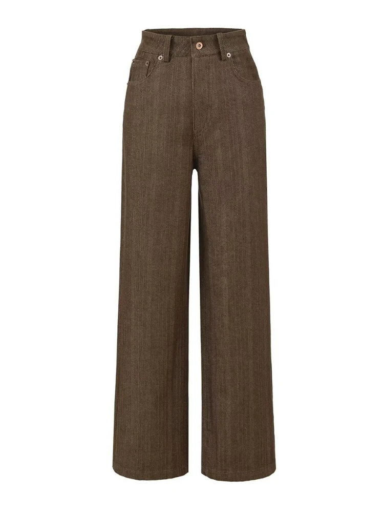 

American Retro Jeans 2026 New Women's Fashion OL High Waist Silver Silk Slim Look Wide Leg Pants Casual All-Match Suit Trousers
