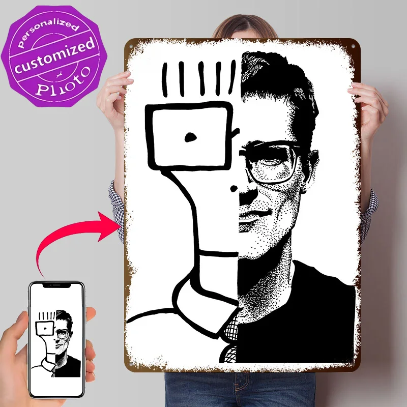 Descendents Band Man and Geometric Figure Personalized 3D Textured Metal Poster Wall Art Vintage Tin Signs for Decoration Room