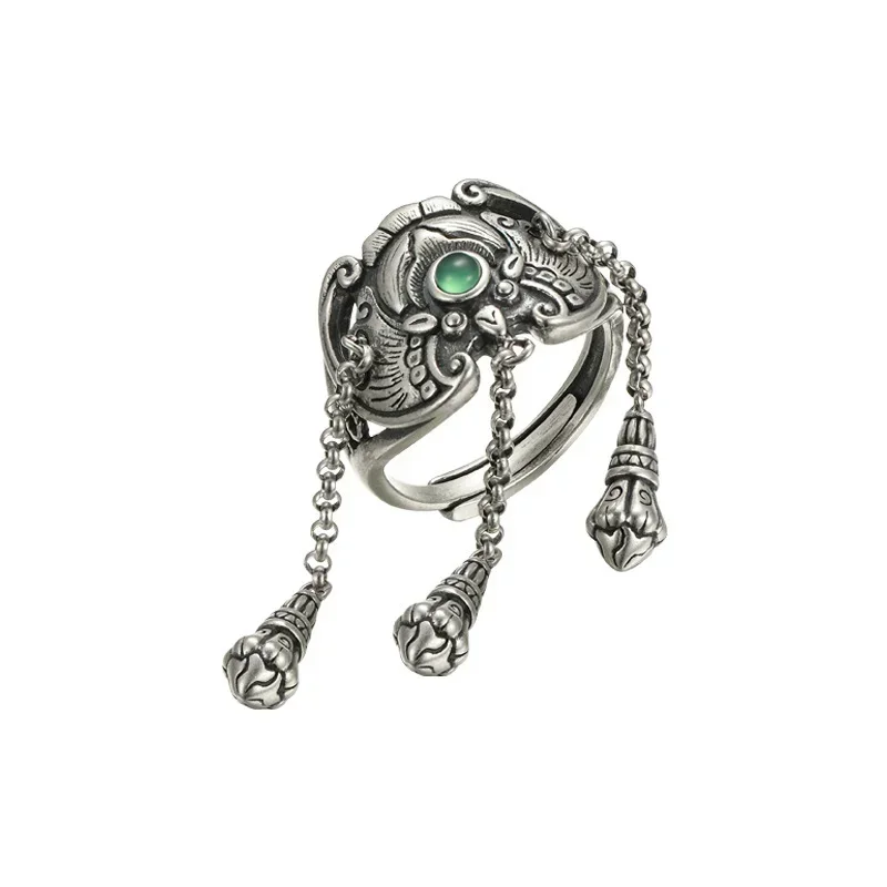 Vintage Ethnic Style Inlaid Imitation Jadeite Adjustable Rings for Women 2023 New Creative Party Vacation Jewelry Girl Gift