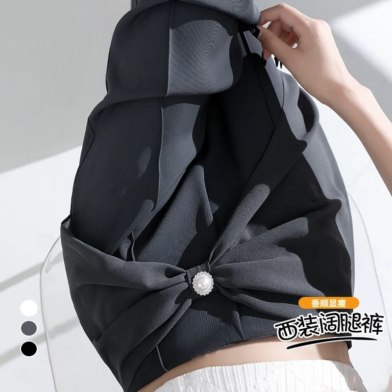 뉴 스타일 수트 패치워크 하이웨이스트 와이드 레그 캐주얼 팬츠