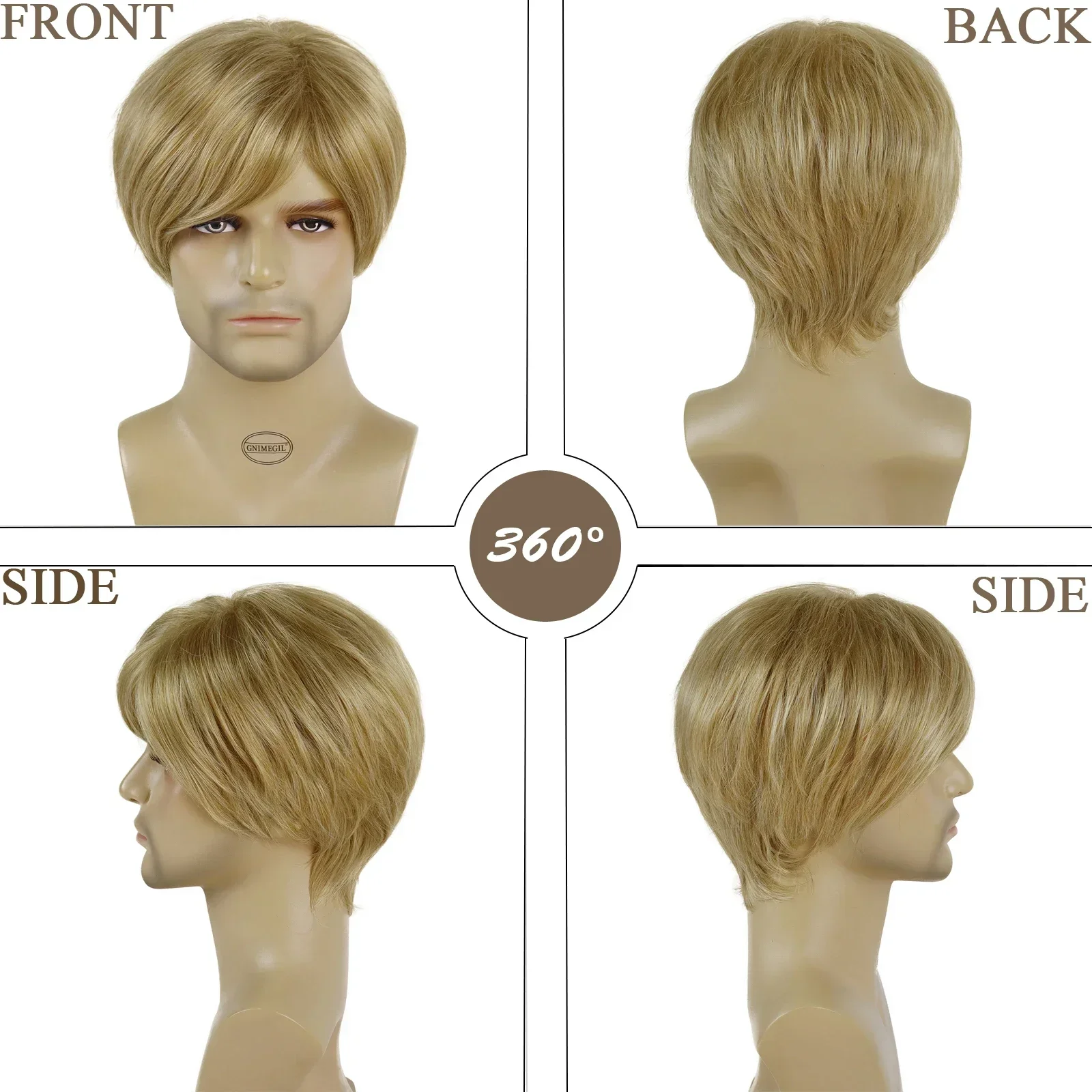 GNIMEGIL Synthetic Hair Blonde Wigs for Men Short Haircuts Cosplay Wigs with Bangs Golden Blond Clearance Sale Cheap Wig Male