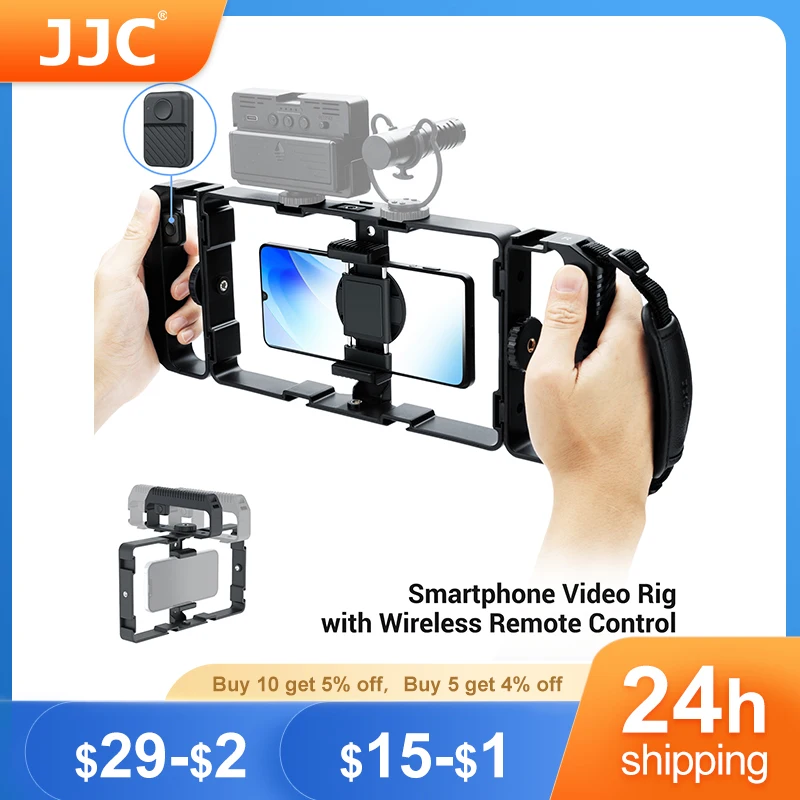 

JJC Universal Smartphone Video Rig Kit with Wireless Remote Control Stabilizer Rig Tripod Handle for Vlogging & Live Streaming