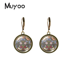 2023 New William Morris Strawberry Thief Dangle Earring Vintage Earrings Art Painting Round Glass Dome Handmade Jewelry