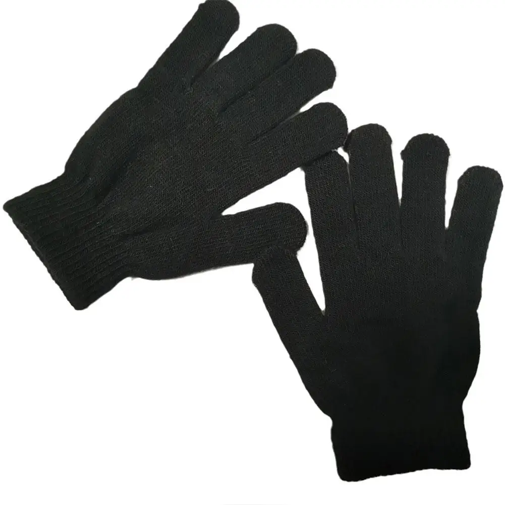 Pure Black Men And Women\'s Cold And Warm Knitted Five Finger Antifreeze Finger Plain Gloves Full Hands R4E5