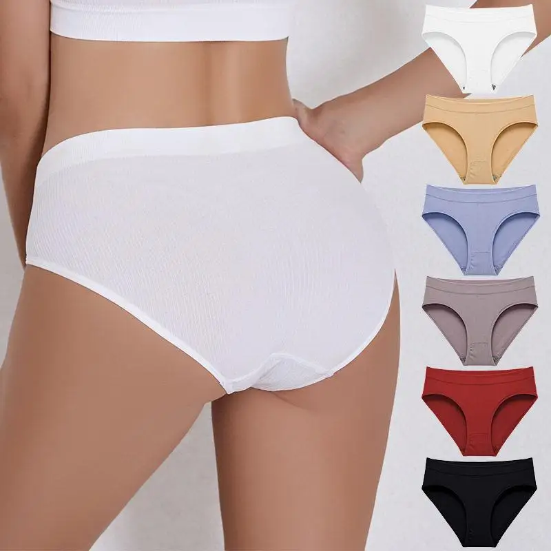 Pure Cotton Low Waist Women's Underwear Thin Seamless Panties Sexy  Color Threaded  Briefs Comfortable Underpants