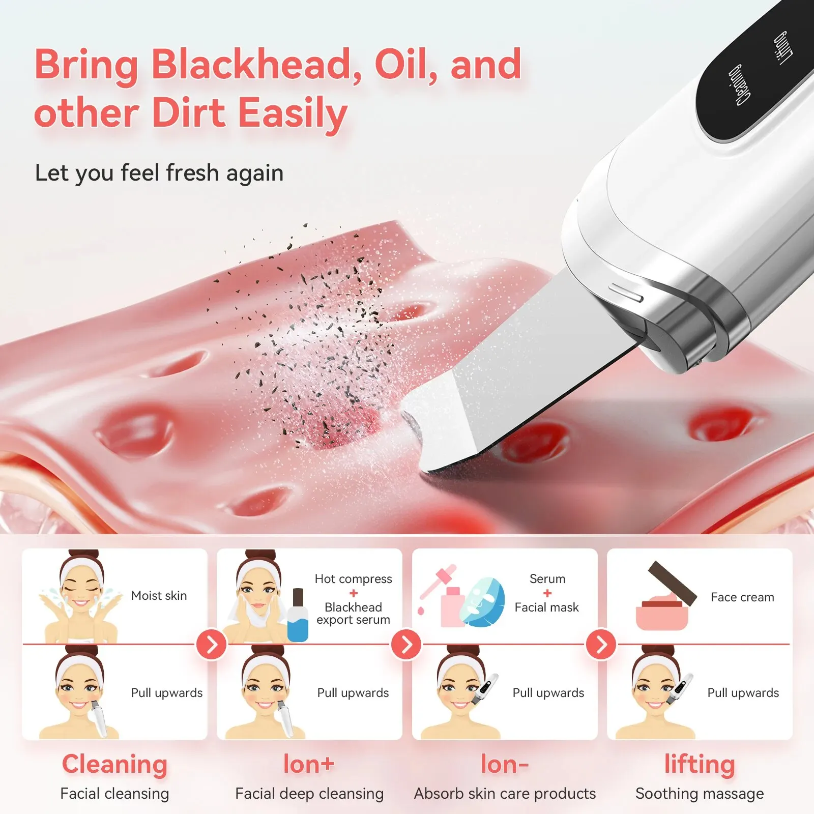 Ultrasonic Skin Scrubber Face Skin Spatula Facial Spatula for Deep Cleansing Blackhead Remover Pore Facial Shovel Cleaner Beauty