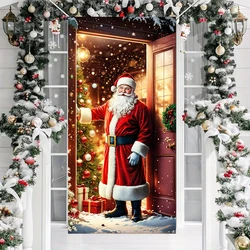 Santa Claus Open the Door Linings For Christmas Doors Home Kitchen Christmas Decorations Door Cover Cloth Outdoor Garden Decors