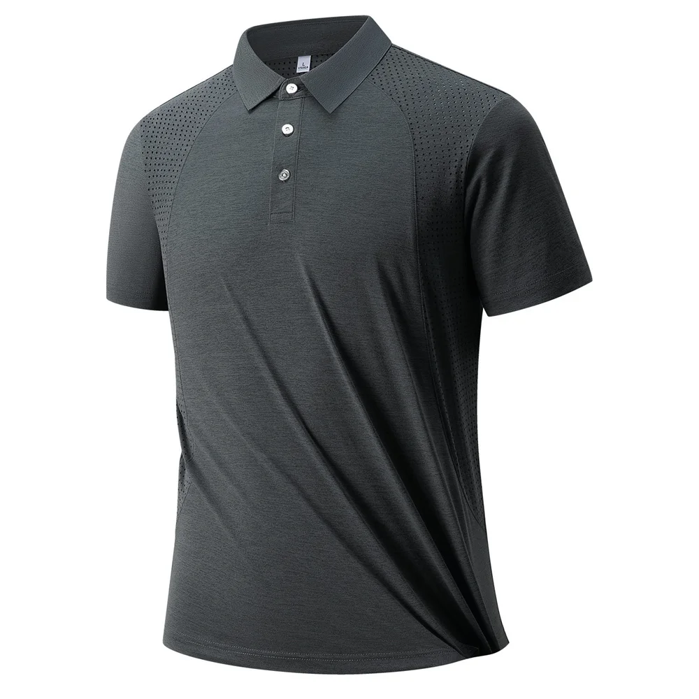 

Мужская футболка-поло из ледяного шелка с сетчатыми вставками для гольфа, летняя коллекция 2026, быстросохнущая, дышащая, для спортивных тренировок, с коротким рукавом