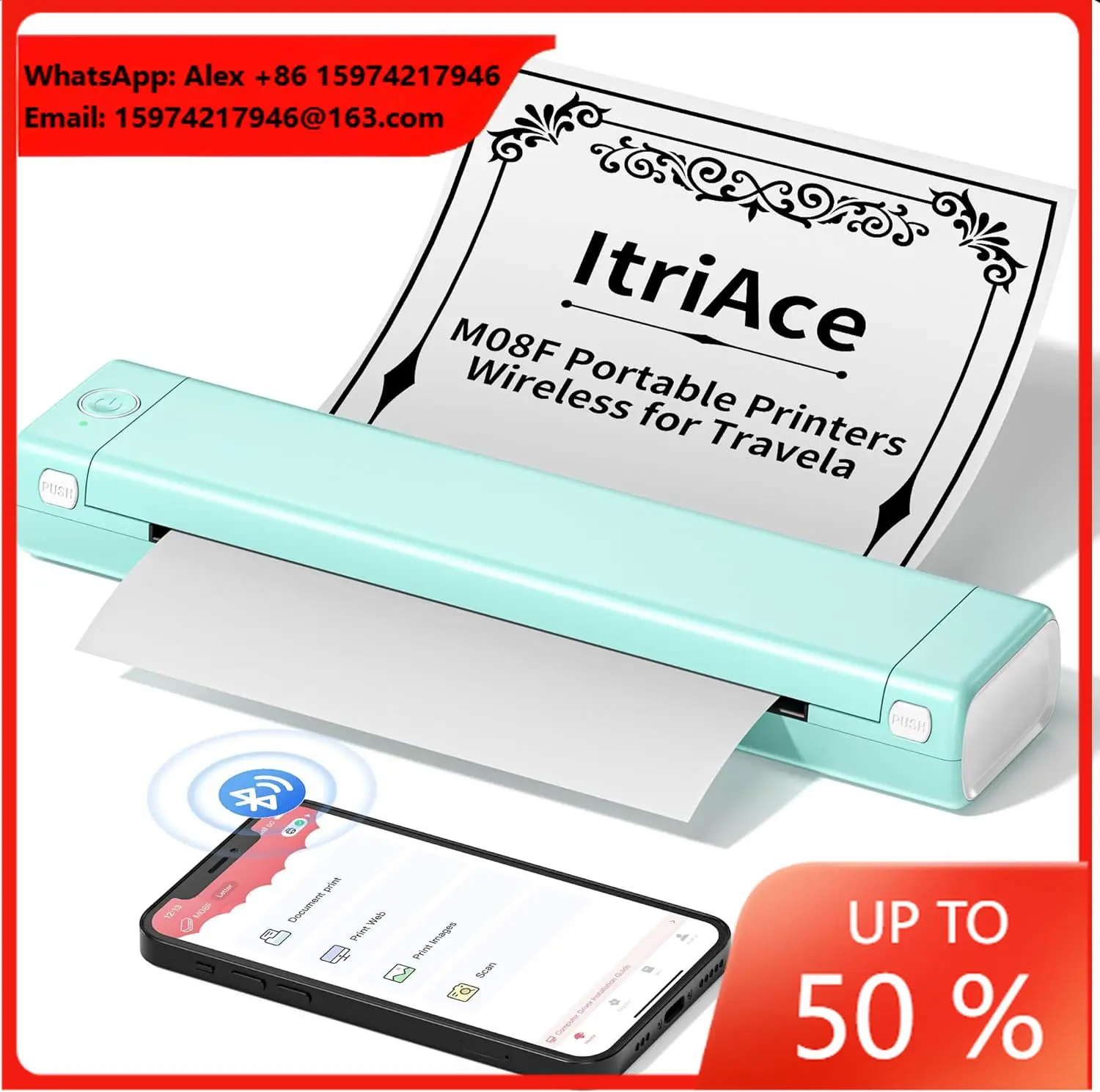 Phomemo M08F Portable A4 Thermal Printer, Wireless Mobile Printer For Office Documents & Travel, Inkless A4 Printer
