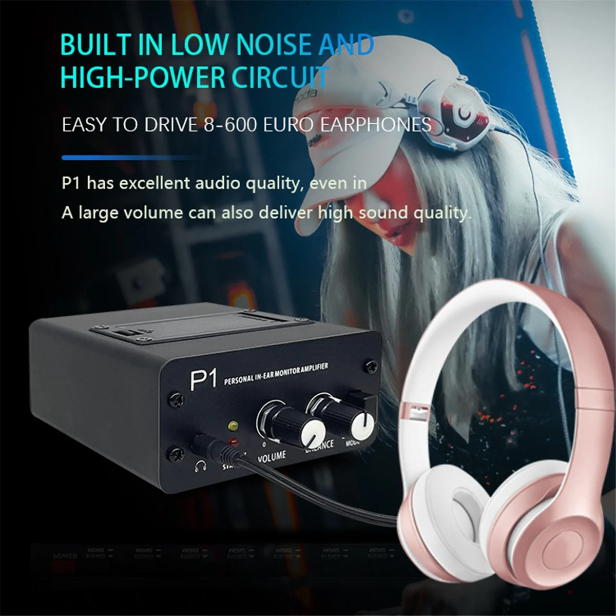 P1 Headphone Monitor Headphones Preamplifier Earphones Amplifier Amp with XLR Inputs 6.35 Output Audio Amp EU Plug