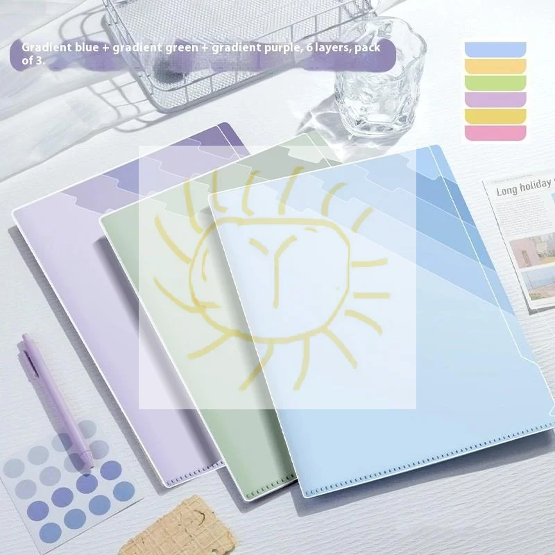 

Gradient Multi-Layer Folder A4 Subject Classification Test Paper Folder Transparent L-Shaped Folder 6-Layer Classification File