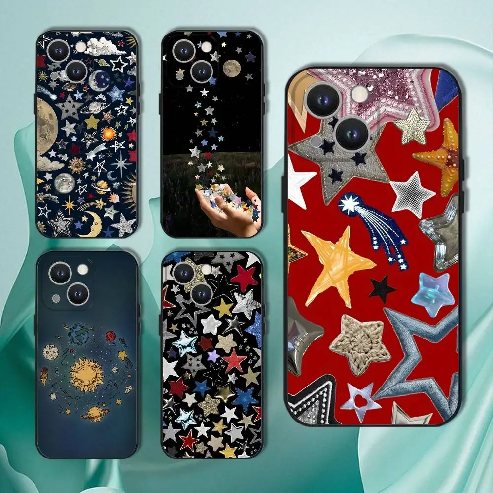 

Colorful Star Phone Case For iPhone 17,16,15,14,13,12,11,Pro,XS,Max,XR,Plus,E,SE4,Mini Black Soft Cover