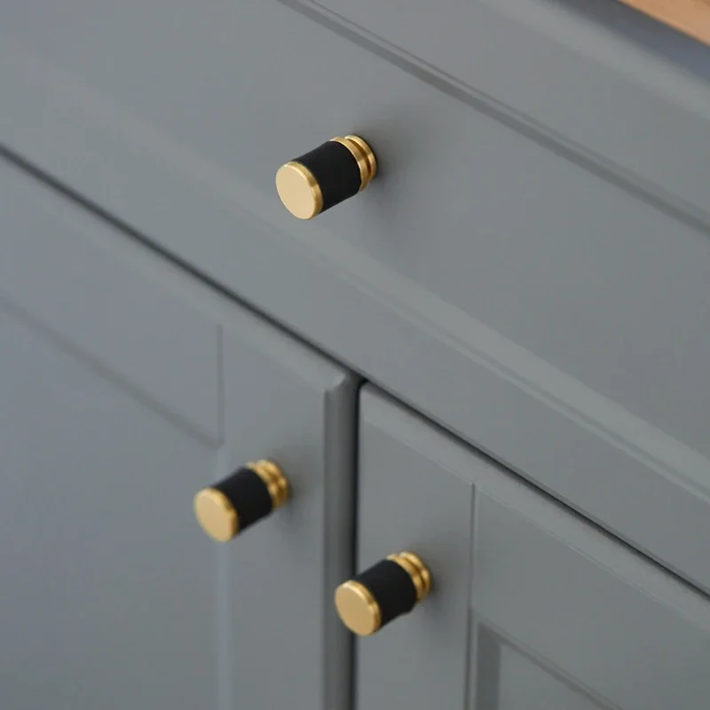 Multiple Funiture Cabinet Handles Modern Simple Drawer Genuine Leather Small Knobs Wardrobe Pulls Round Cupboard Door Knobs