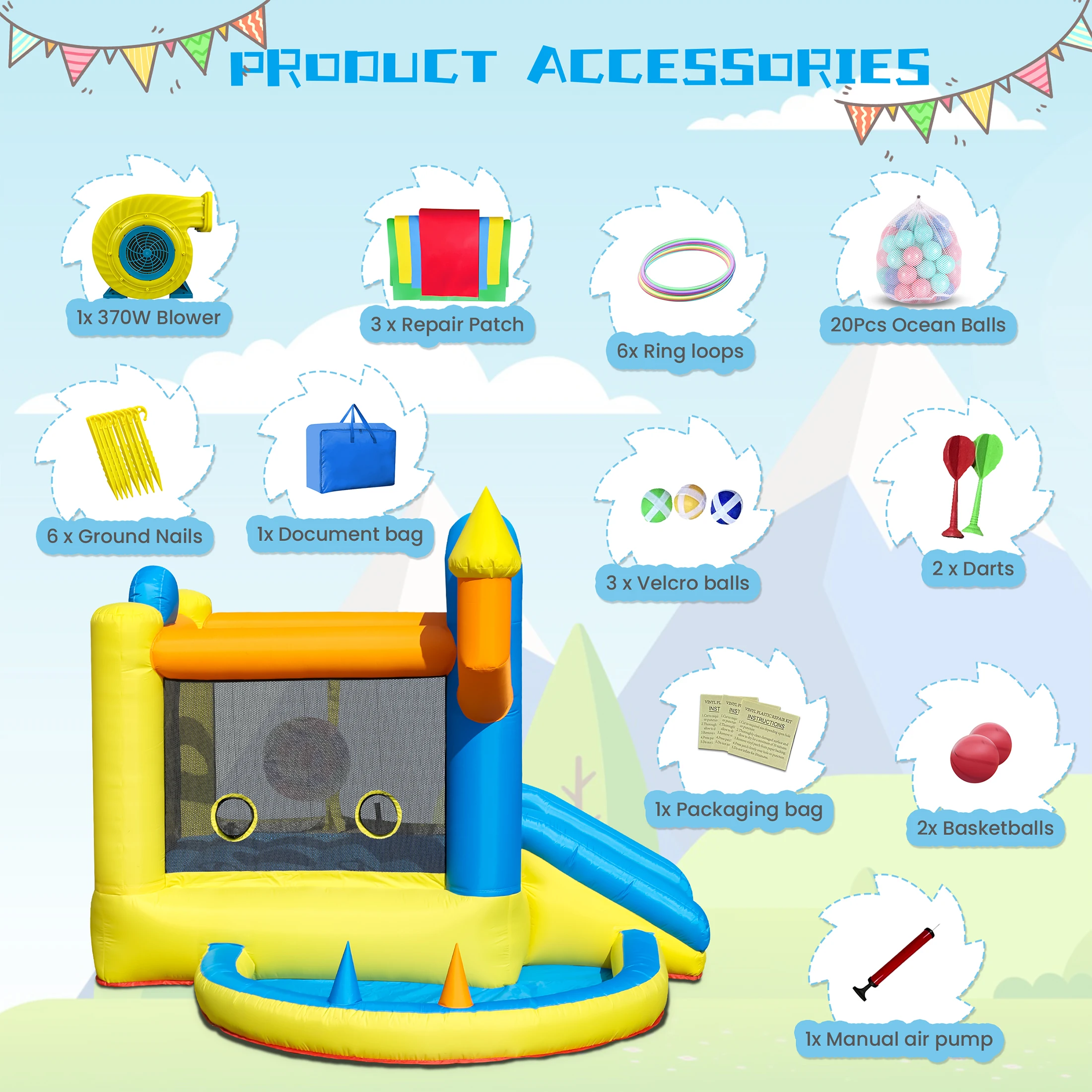 Commerciale 2.8mX2.5m Gonfiabile Bounce House Castello Salto Casa con Scivolo e Palla Pit per Bambini Parco Giochi per Bambini