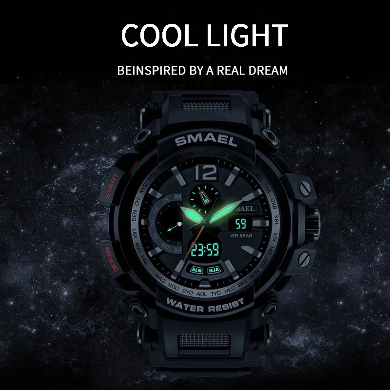 Men Watches Top Luxury Quartz Watch LED Dual Display Analog Digital Auto Date 50M Waterproof Male Military Sport Watches