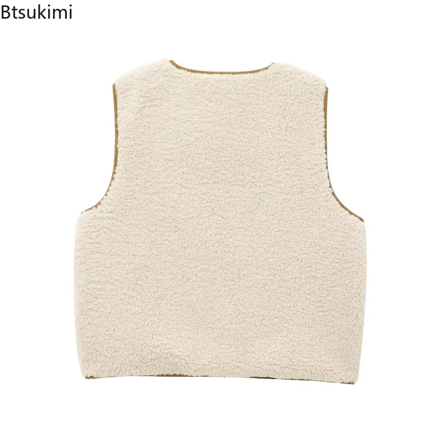 2025 Autumn Winter Stylish Fleece Bow Tie Sleeveless Round Neck Simple Casual Vest for Women Loose Lace Up Cardigan Waistcoat