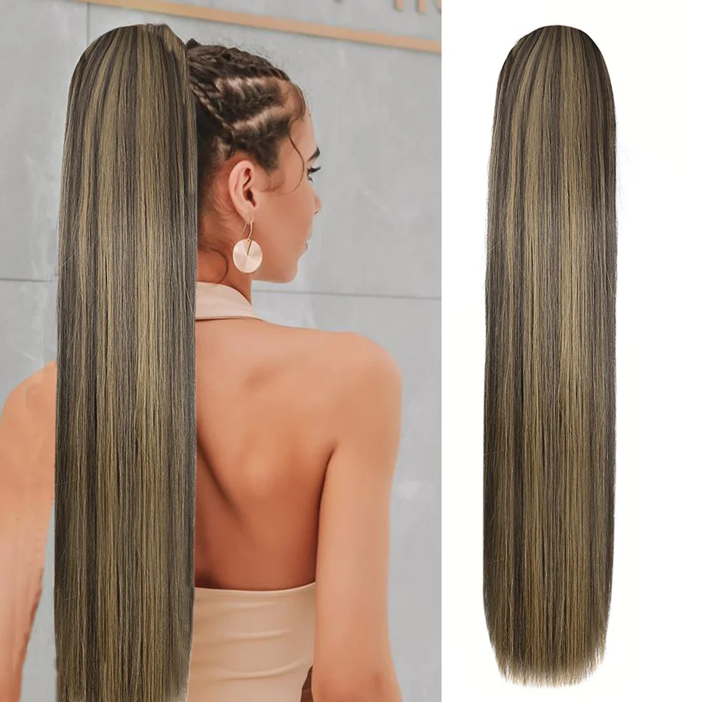 30inch Straight Synthetic Drawstring Ponytail Extension Hair False Pigtail Wrap Around  For Women Hairpieces Cheveux Pony Tail