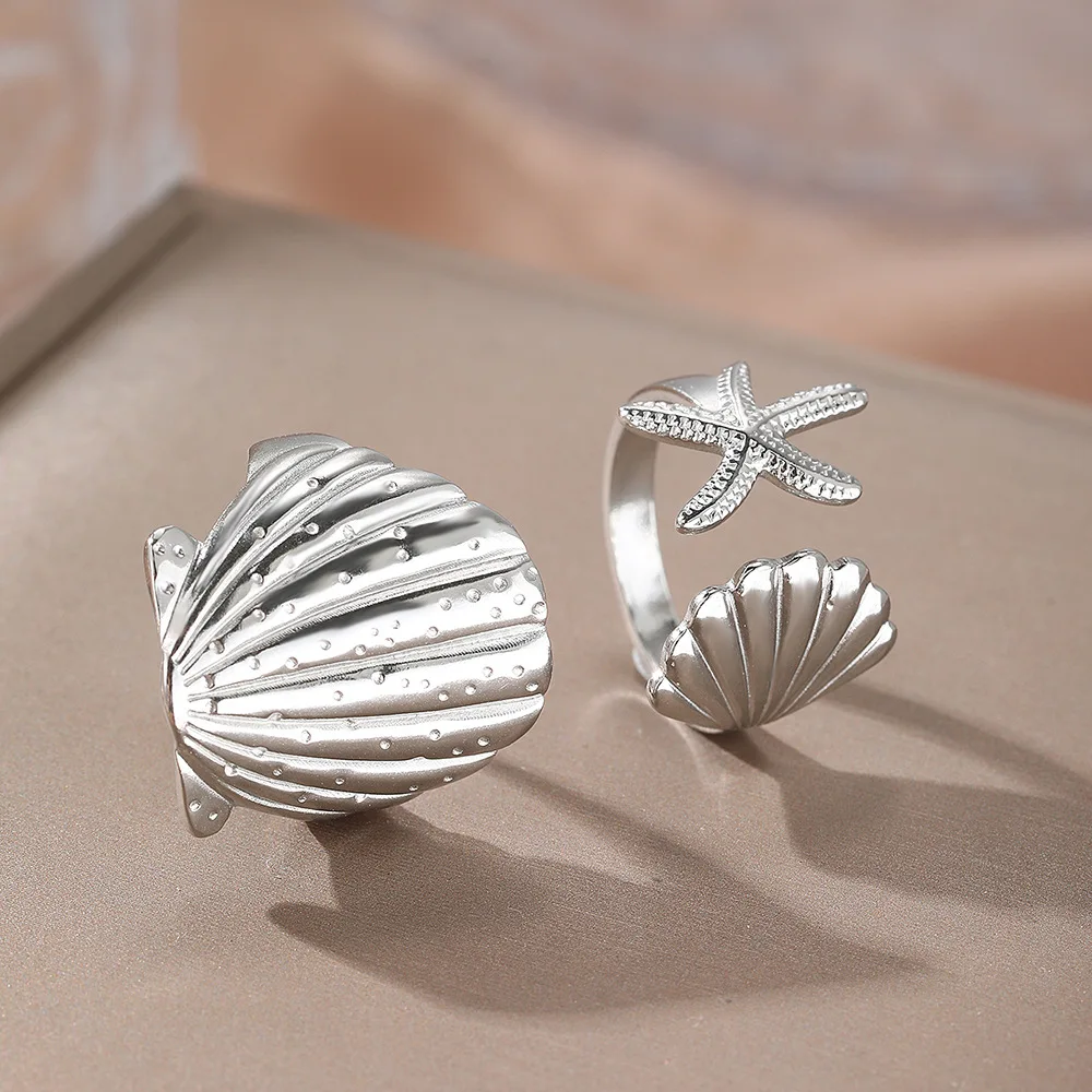 2/3 teile/los Edelstahl Kreative Seestern Shell Ringe Wasserdicht Einstellbar Offenen Ring Für Frauen Sommer Seabeach Schmuck Geschenke – Detail 20