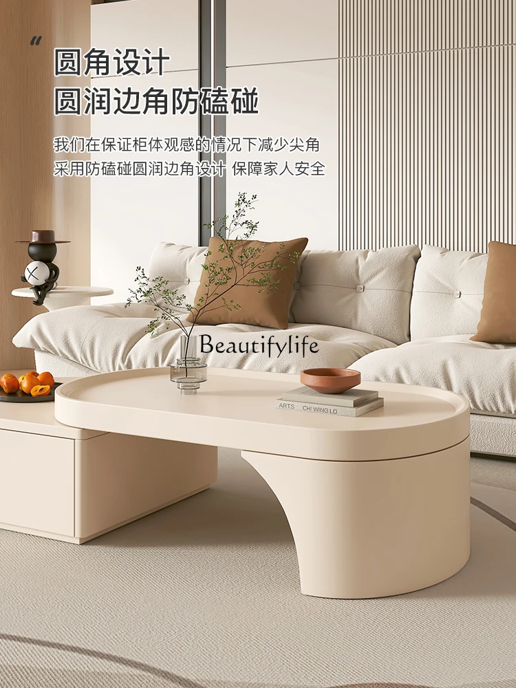 ** طاولة قهوة قابلة للسحب من الرياح الكريمية لغرفة المعيشة المنزلية وشقة صغيرة وطاولة شاي خفيفة فاخرة ذات إحساس عالي