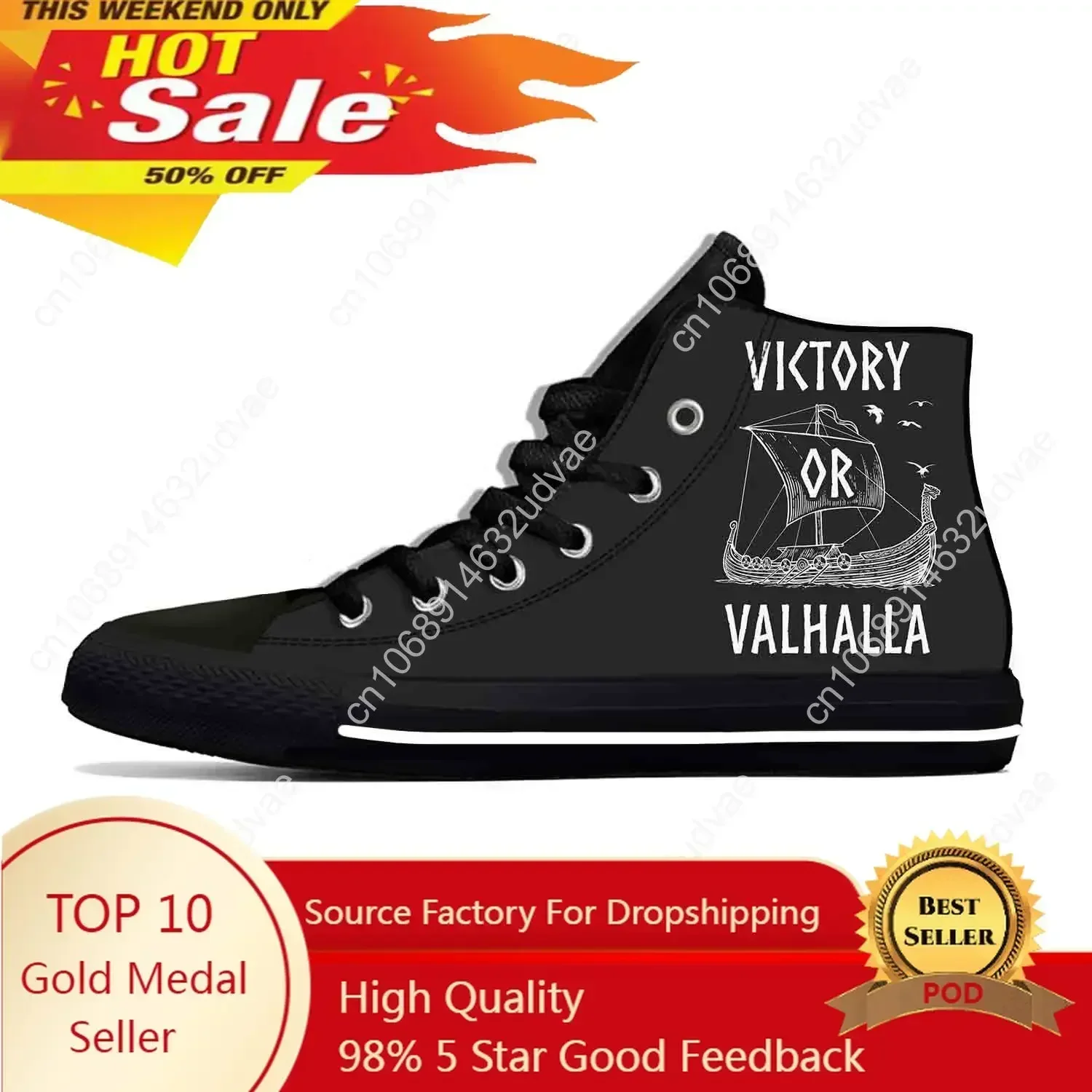 Victory Or Valhalla Odin Viking Legend Fashion Casual Cloth Shoes High Top Lightweight Breathable 3D Print Men Women Sneakers