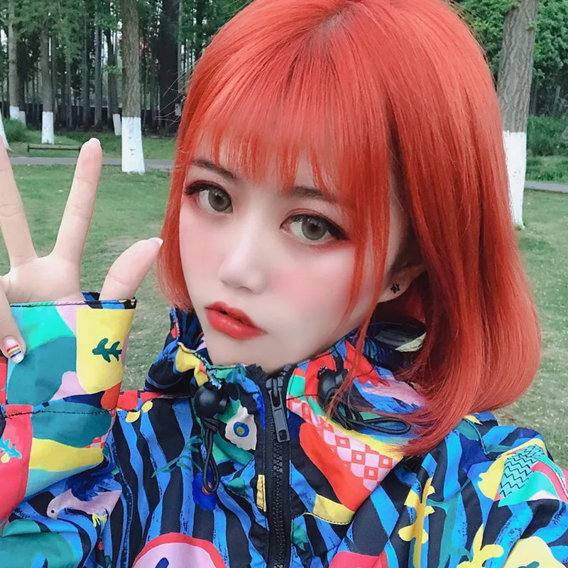 Short Straight Hair With Bangs For Ladies Wig Personalized Fashion Party Cosplay Simulation Head-Mounted Synthetic Wig Headgear