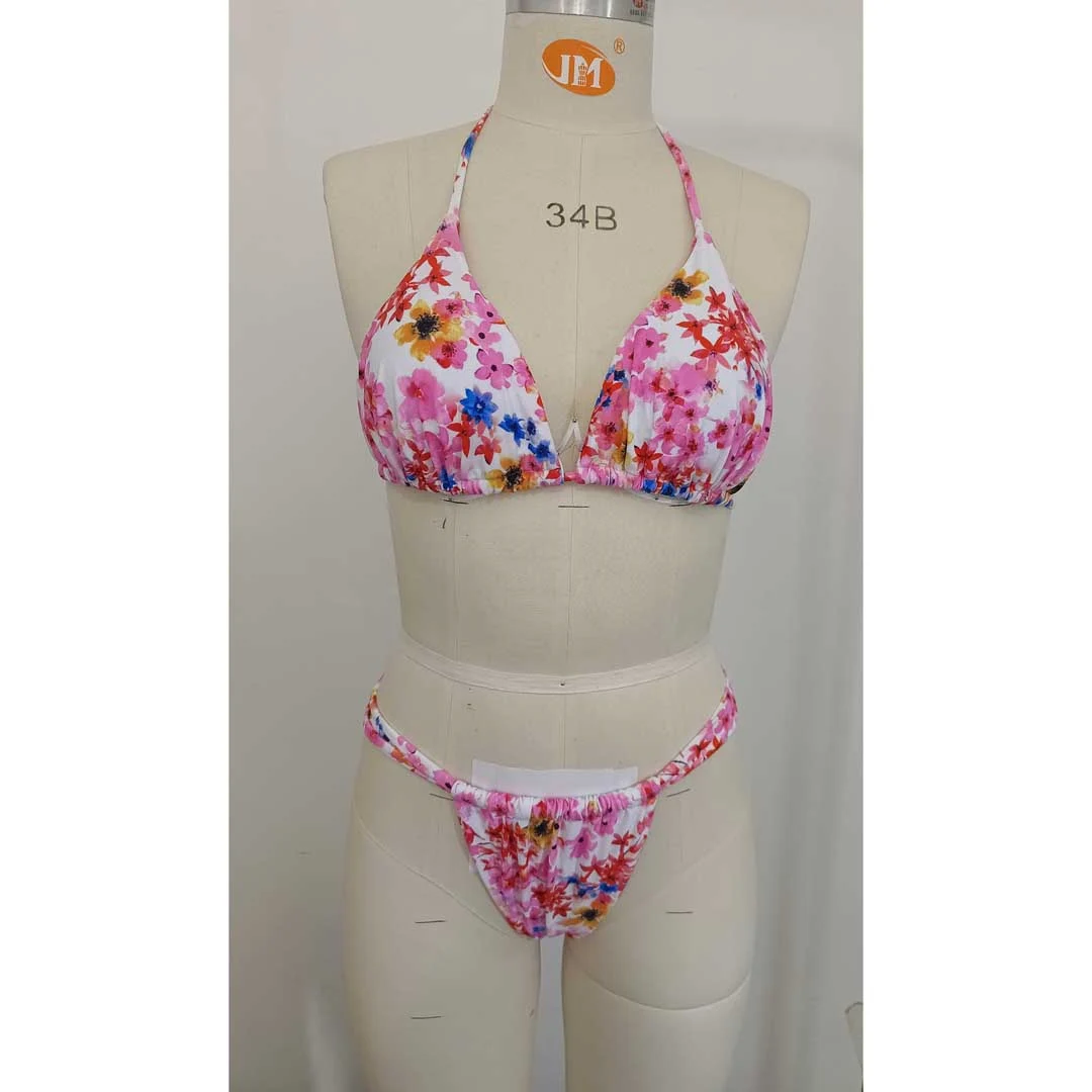XS - XL, Bikini mit Blumenmuster und hohem Beinausschnitt, Damen-Badeanzug, zweiteiliges Bikini-Set, Badebekleidung, Badeanzug, Modell V6531. – Detail 22