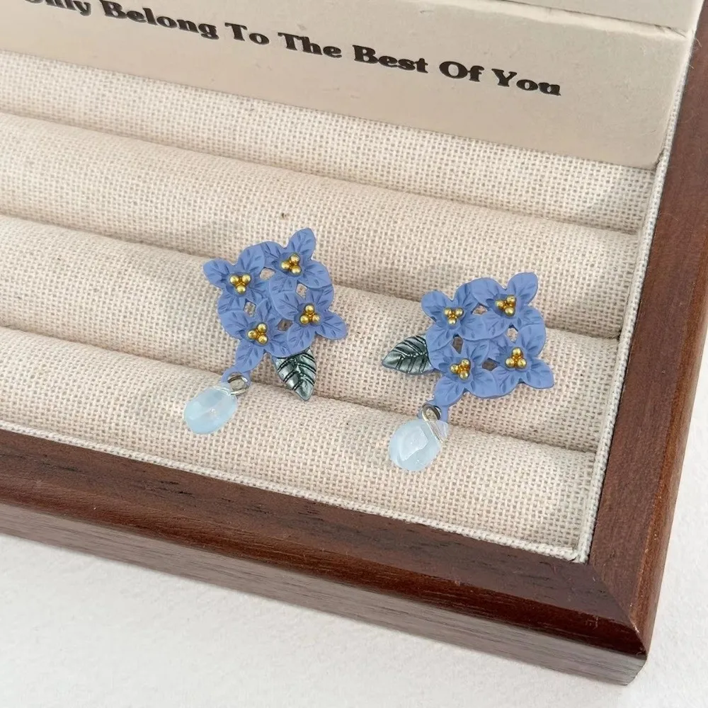 Cute Chinese Style Orchid Earrings Blue Color Temperament Girl Ear Jewelry Sweet Pendant Earrings Women