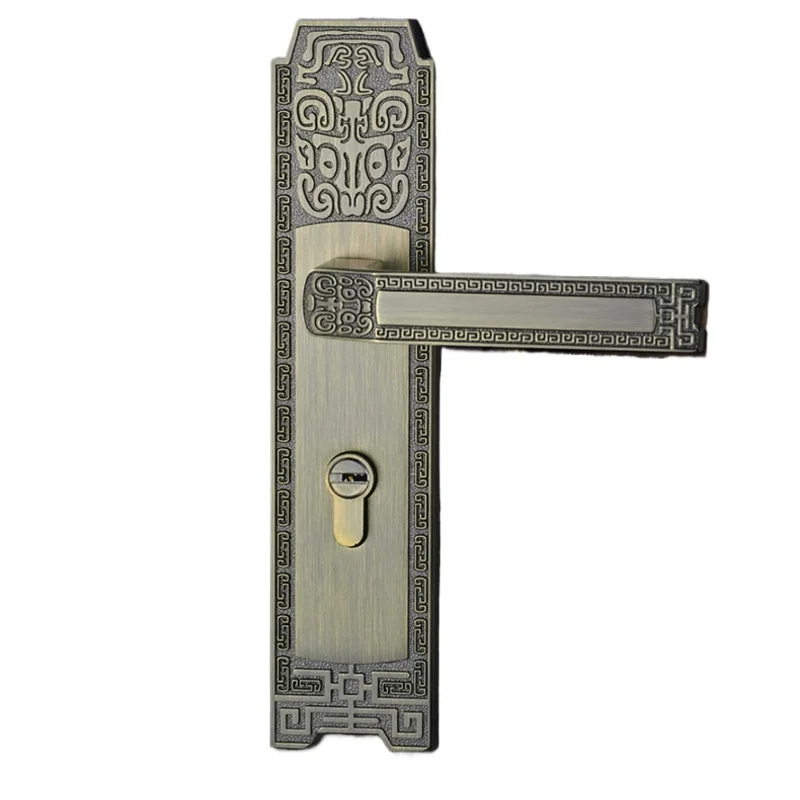 

1 set of zinc coated copper silent door lock creative new Chinese retro interior bedroom door handle lock